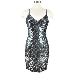 Dress Bodycon Strappy Silver Gray Black Sequin Mini Love + Air Size Medium